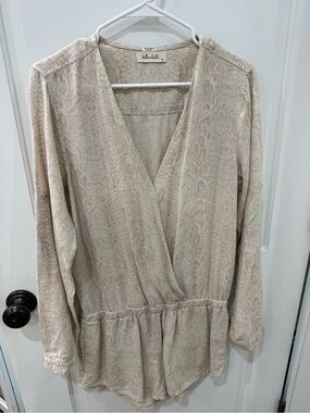 Bella Dahl Neutral Snake-Print Wrap Romper